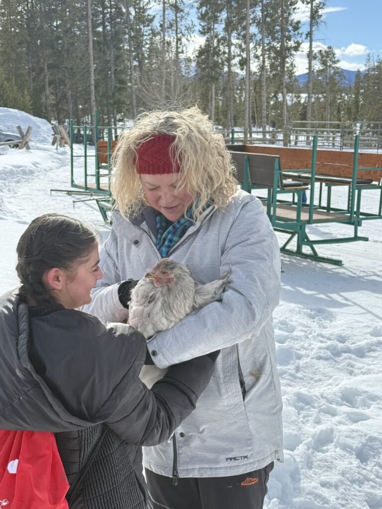 Leslie and Ellen with Chicken