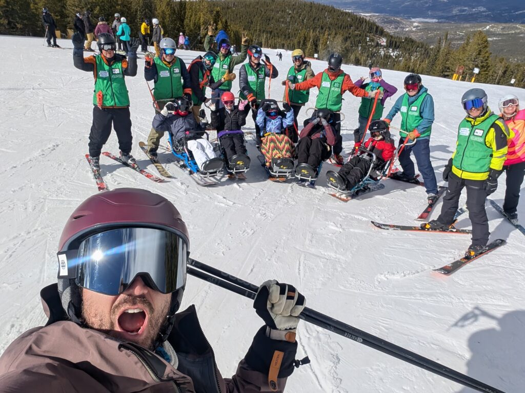 Leland with skiiers
